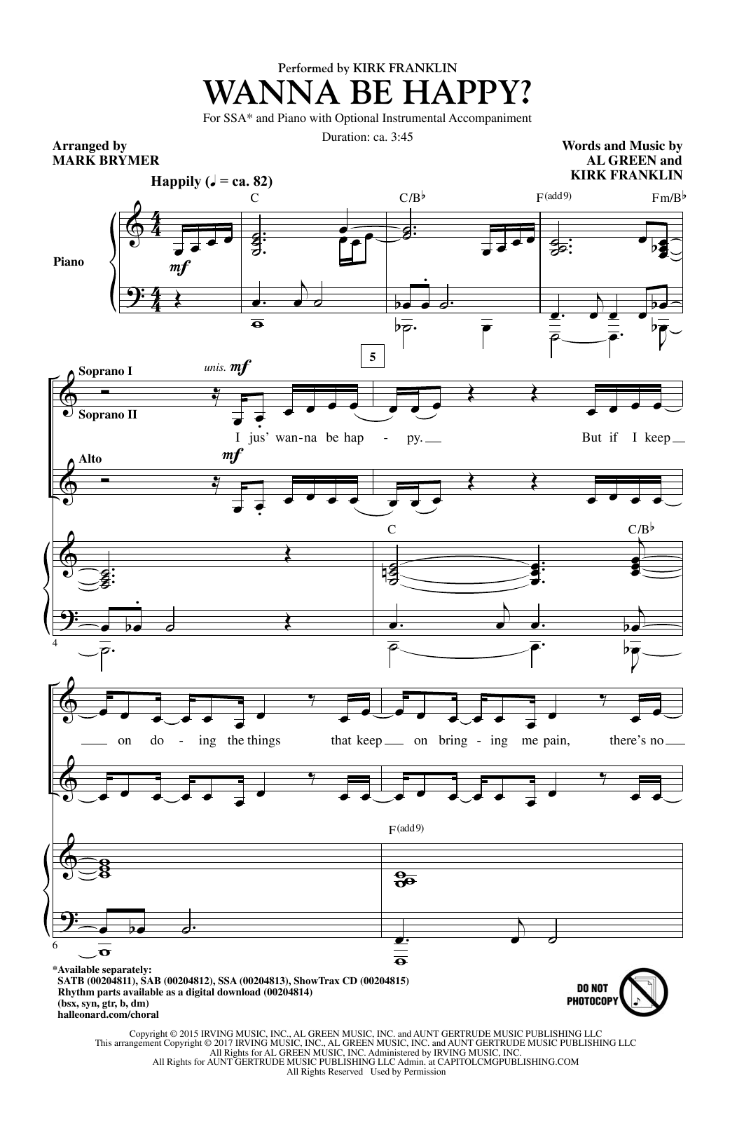 Learn to play Mark Brymer Wanna Be Happy? sheet music for SAB Choir in minutes. Price: 3.9900$ Mark Brymer Wanna Be Happy? sheet music notes and chords arranged for SAB Choir