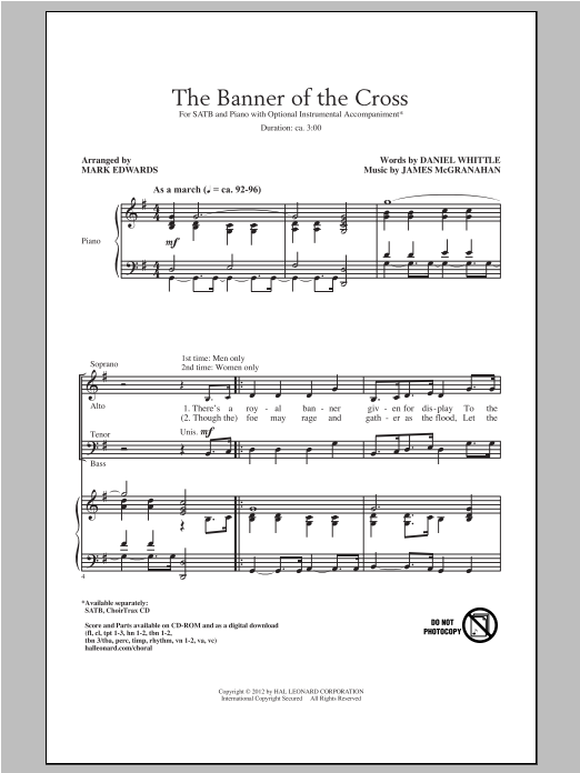 James McGranahan The Banner Of The Cross (arr. Mark Edwards) sheet music notes and chords arranged for SATB Choir