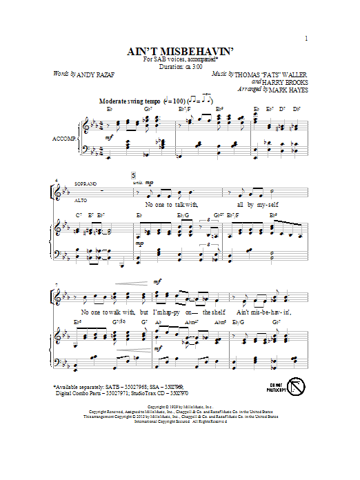 Learn to play Fats Waller Ain't Misbehavin' (arr. Mark Hayes) sheet music for SATB Choir in minutes. Fats Waller Ain't Misbehavin' (arr. Mark Hayes) sheet music notes and chords. Download Printable PDF.