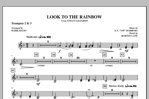 Learn to play Mark Hayes Look To The Rainbow - Bb Trumpet 2,3 sheet music for Choir Instrumental Pak in minutes. Price: 8.9900$ Mark Hayes Look To The Rainbow - Bb Trumpet 2,3 sheet music notes and chords arranged for Choir Instrumental Pak