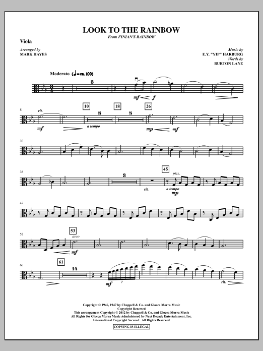 Learn to play Mark Hayes Look To The Rainbow - Viola sheet music for Choir Instrumental Pak in minutes. Price: 8.9900$ Mark Hayes Look To The Rainbow - Viola sheet music notes and chords arranged for Choir Instrumental Pak