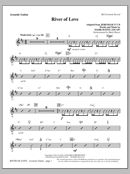 Mark Hayes River Of Love - Acoustic Guitar sheet music notes and chords arranged for Choir Instrumental Pak