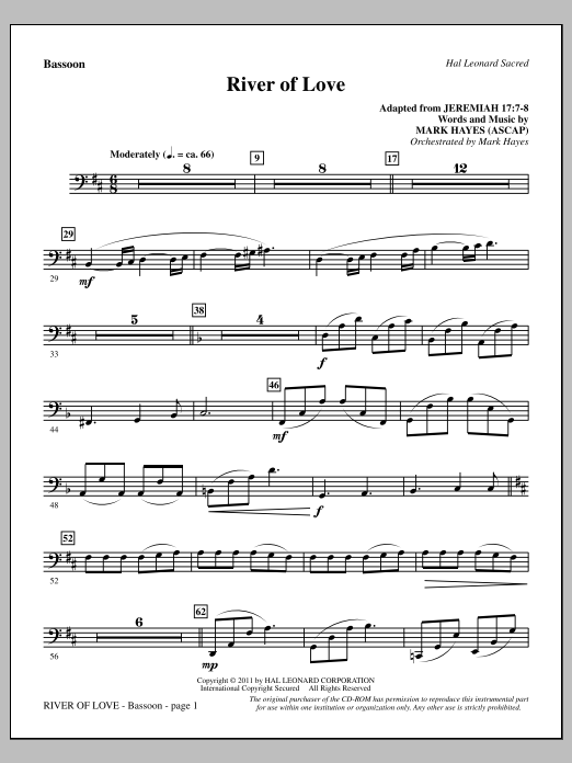 Mark Hayes River Of Love - Bassoon sheet music notes and chords arranged for Choir Instrumental Pak