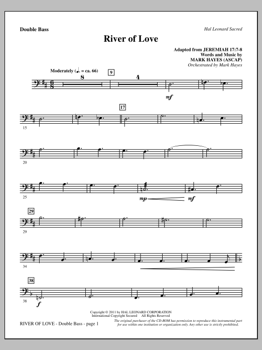 Learn to play Mark Hayes River Of Love - Double Bass sheet music for Choir Instrumental Pak in minutes. Price: 8.9900$ Mark Hayes River Of Love - Double Bass sheet music notes and chords arranged for Choir Instrumental Pak