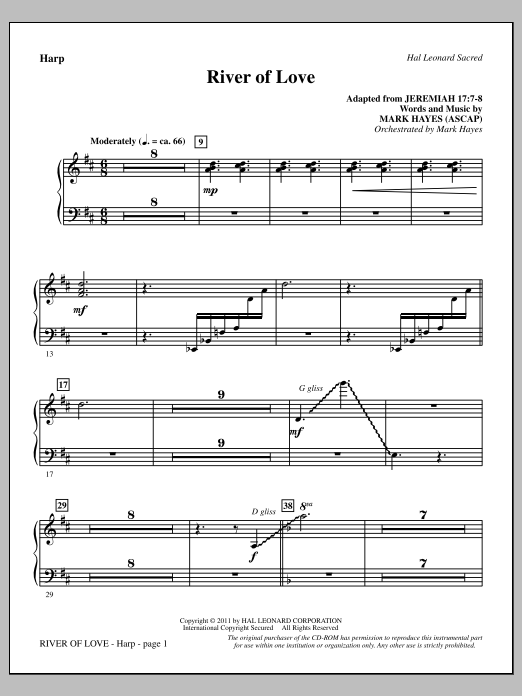 Mark Hayes River Of Love - Harp sheet music notes and chords arranged for Choir Instrumental Pak