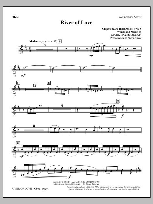 Mark Hayes River Of Love - Oboe sheet music notes and chords arranged for Choir Instrumental Pak