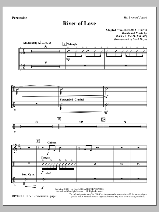 Mark Hayes River Of Love - Percussion sheet music notes and chords arranged for Choir Instrumental Pak