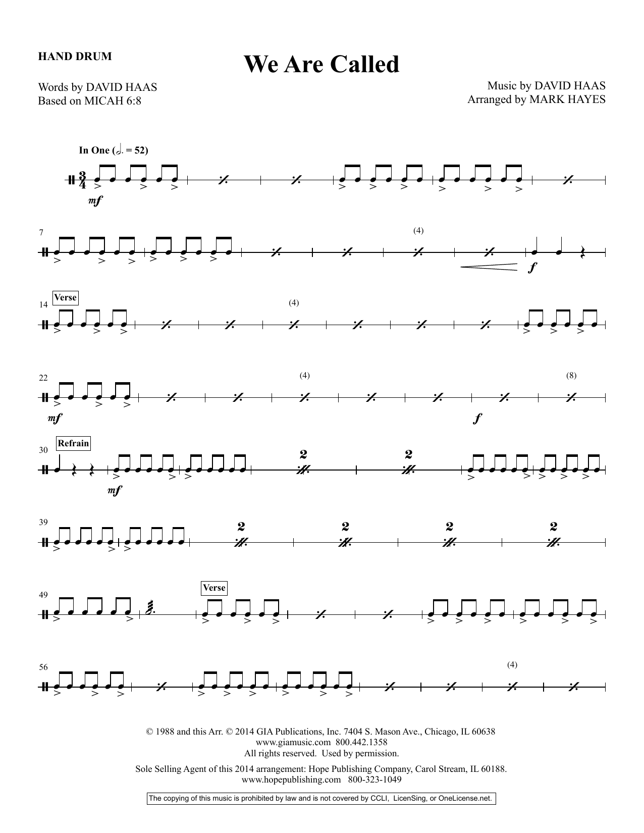 Learn to play Mark Hayes We Are Called - Hand Drum sheet music for Choir Instrumental Pak in minutes. Price: 9.9900$ Mark Hayes We Are Called - Hand Drum sheet music notes and chords arranged for Choir Instrumental Pak