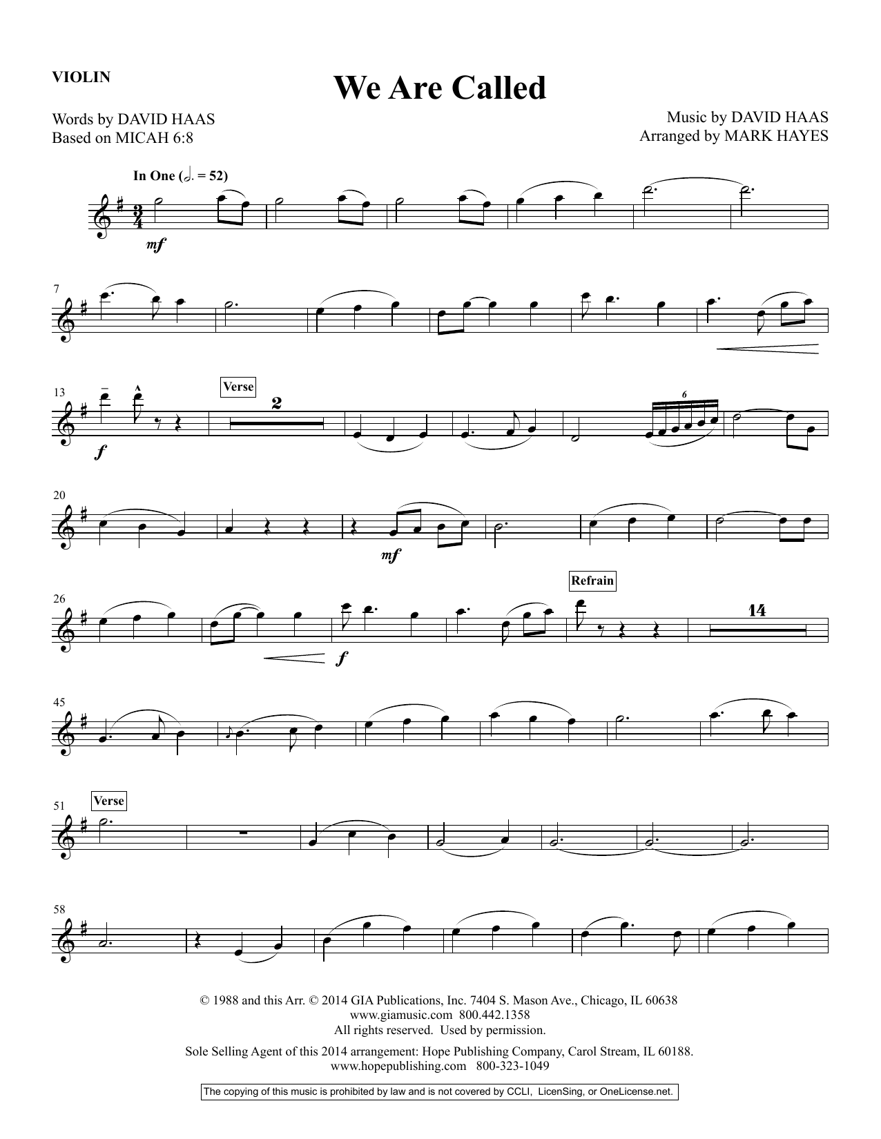 Learn to play Mark Hayes We Are Called - Violin sheet music for Choir Instrumental Pak in minutes. Price: 9.9900$ Mark Hayes We Are Called - Violin sheet music notes and chords arranged for Choir Instrumental Pak