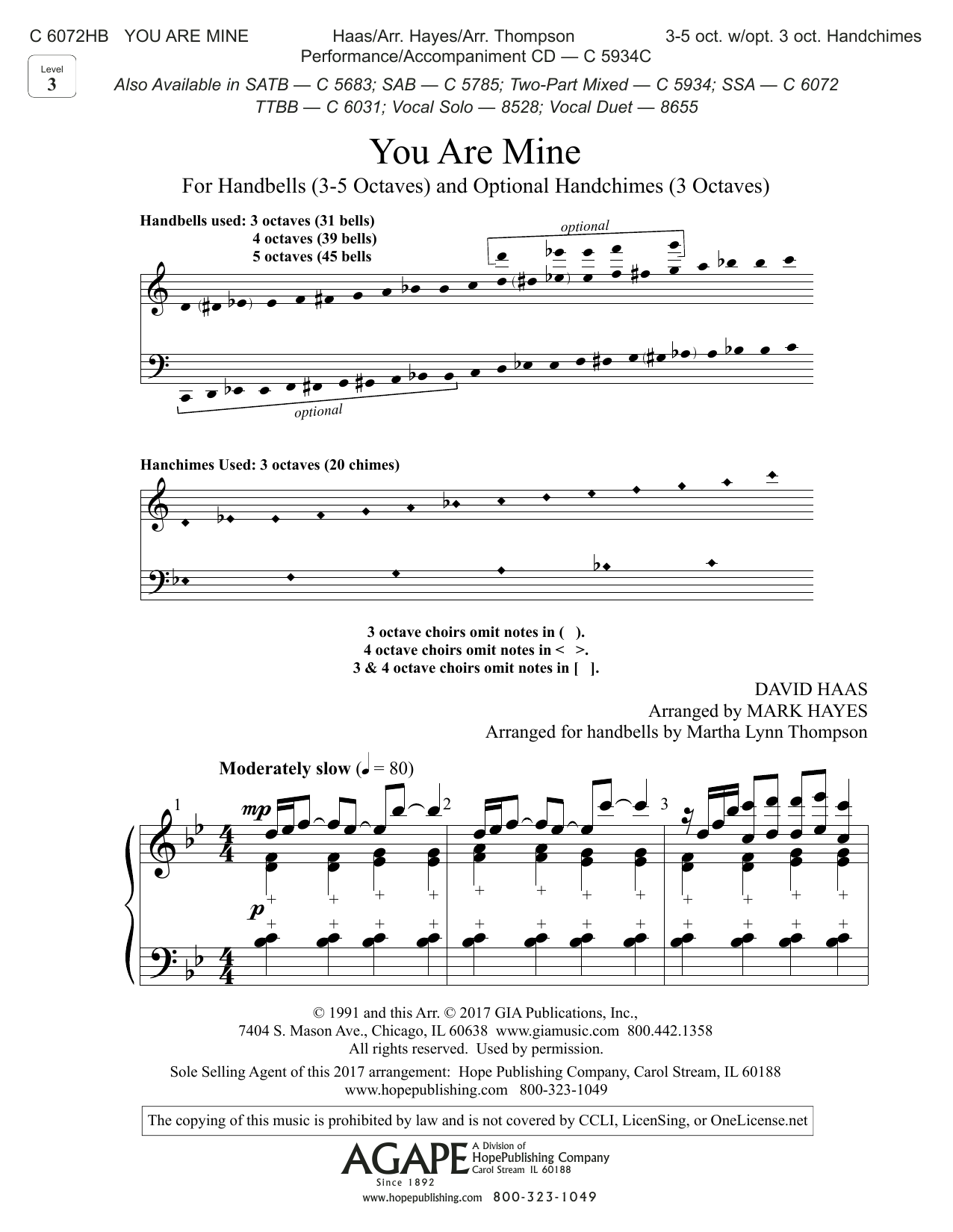 Learn to play Mark Hayes You Are Mine - Handbells sheet music for Choir Instrumental Pak in minutes. Price: 6.9900$ Mark Hayes You Are Mine - Handbells sheet music notes and chords arranged for Choir Instrumental Pak