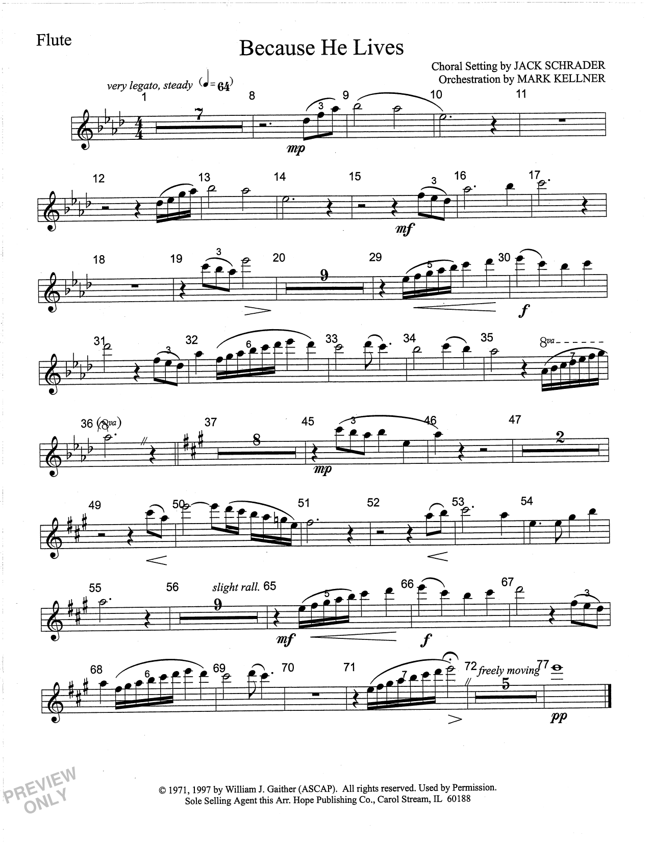 Learn to play Mark Kellner Because He Lives - Flute sheet music for Choir Instrumental Pak in minutes. Price: 69.9900$ Mark Kellner Because He Lives - Flute sheet music notes and chords arranged for Choir Instrumental Pak