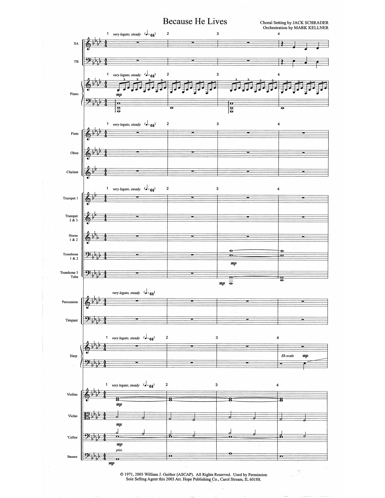 Learn to play Mark Kellner Because He Lives - Full Score sheet music for Choir Instrumental Pak in minutes. Price: 69.9900$ Mark Kellner Because He Lives - Full Score sheet music notes and chords arranged for Choir Instrumental Pak