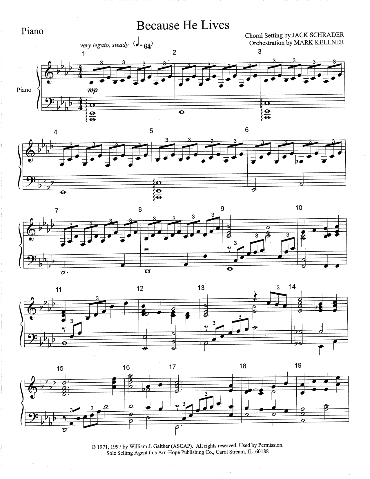 Learn to play Mark Kellner Because He Lives - Piano sheet music for Choir Instrumental Pak in minutes. Price: 69.9900$ Mark Kellner Because He Lives - Piano sheet music notes and chords arranged for Choir Instrumental Pak