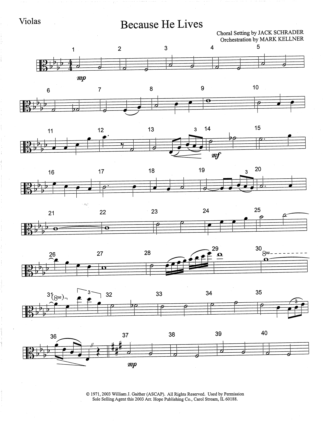 Learn to play Mark Kellner Because He Lives - Viola sheet music for Choir Instrumental Pak in minutes. Price: 69.9900$ Mark Kellner Because He Lives - Viola sheet music notes and chords arranged for Choir Instrumental Pak