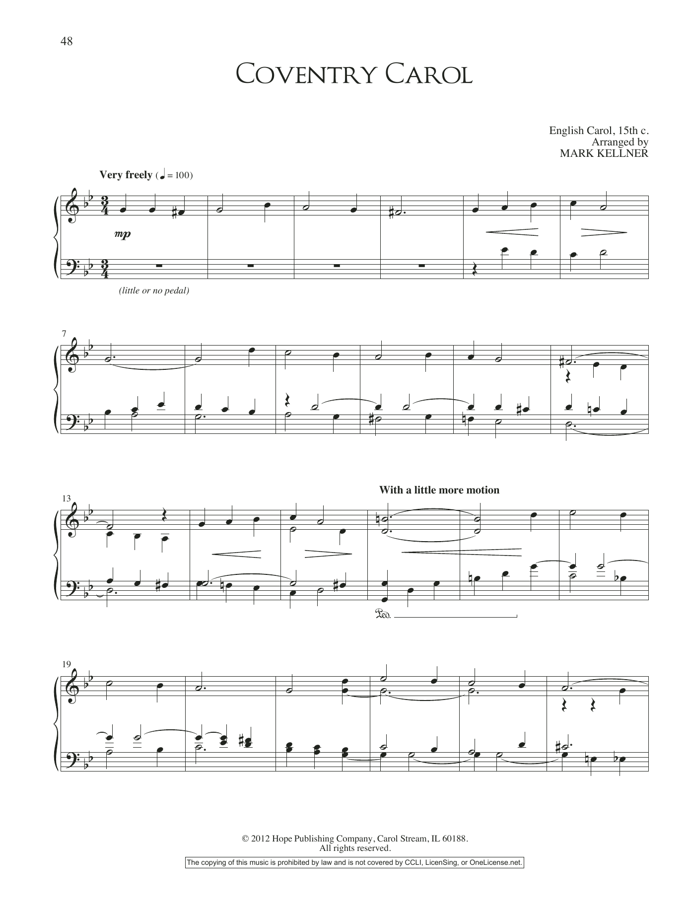 Mark Kellner Coventry Carol sheet music notes and chords. Download Printable PDF.