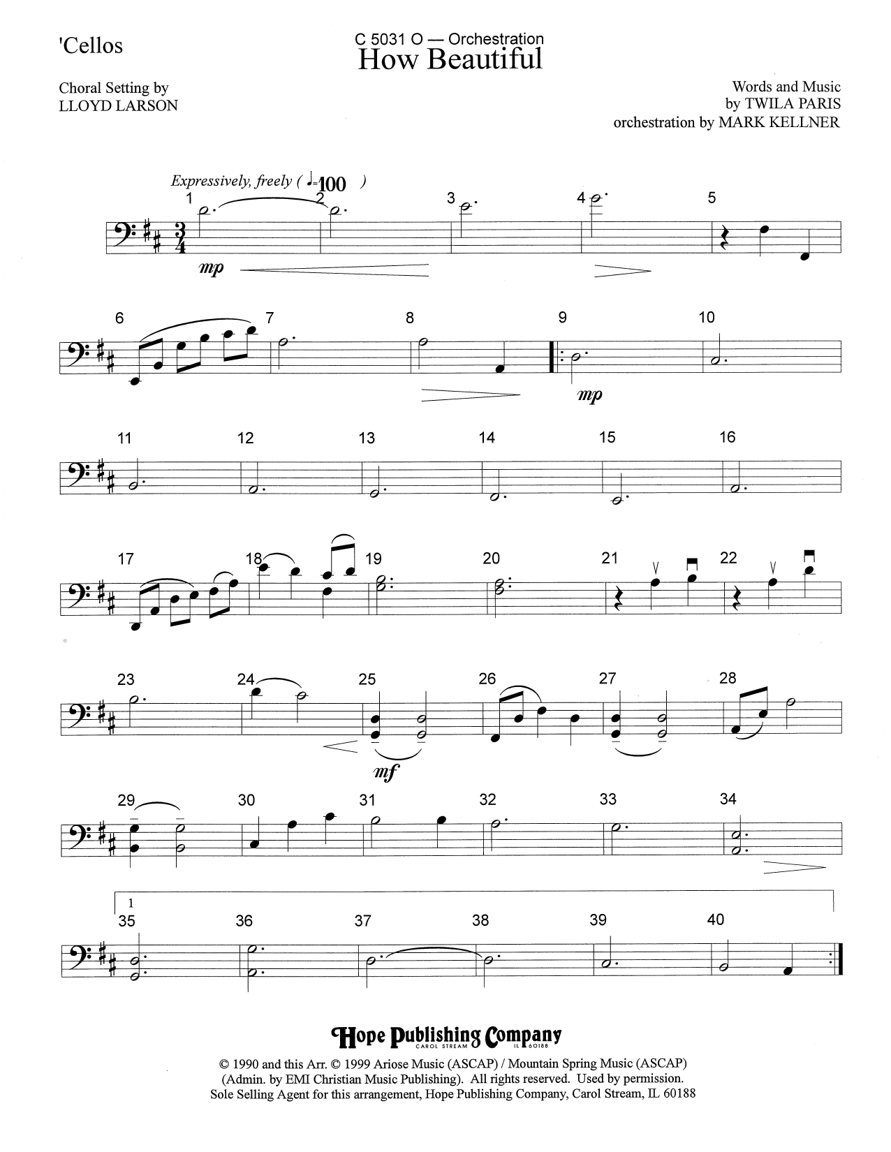 Learn to play Mark Kellner How Beautiful - Cello sheet music for Choir Instrumental Pak in minutes. Price: 69.9900$ Mark Kellner How Beautiful - Cello sheet music notes and chords arranged for Choir Instrumental Pak