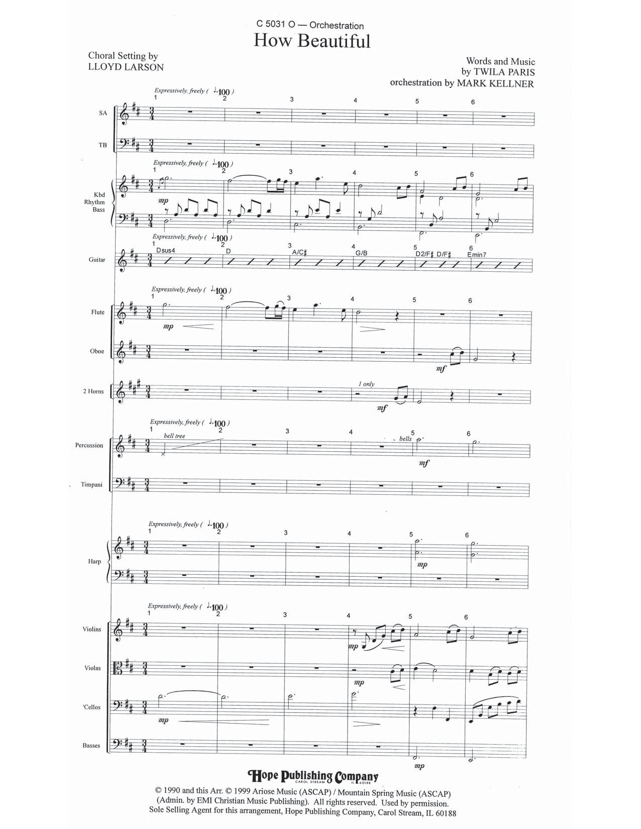 Learn to play Mark Kellner How Beautiful - Full Score sheet music for Choir Instrumental Pak in minutes. Price: 69.9900$ Mark Kellner How Beautiful - Full Score sheet music notes and chords arranged for Choir Instrumental Pak