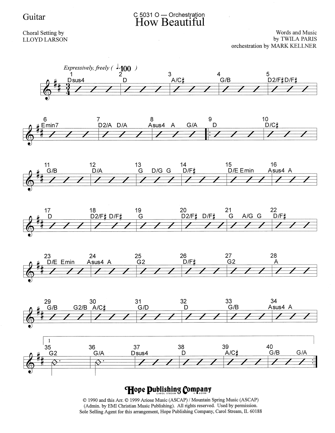 Learn to play Mark Kellner How Beautiful - Guitar sheet music for Choir Instrumental Pak in minutes. Price: 69.9900$ Mark Kellner How Beautiful - Guitar sheet music notes and chords arranged for Choir Instrumental Pak