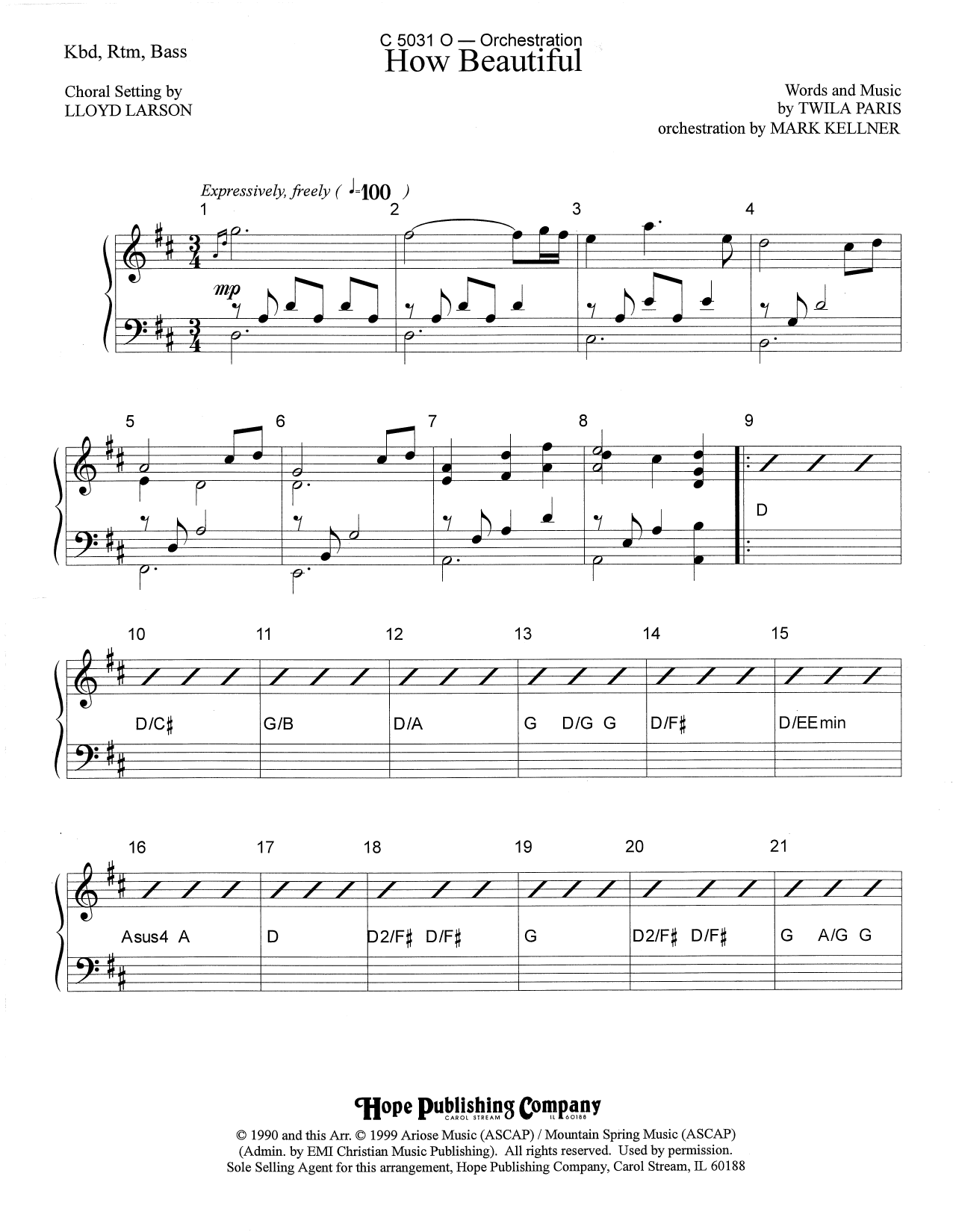 Learn to play Mark Kellner How Beautiful - Rhythm sheet music for Choir Instrumental Pak in minutes. Price: 69.9900$ Mark Kellner How Beautiful - Rhythm sheet music notes and chords arranged for Choir Instrumental Pak
