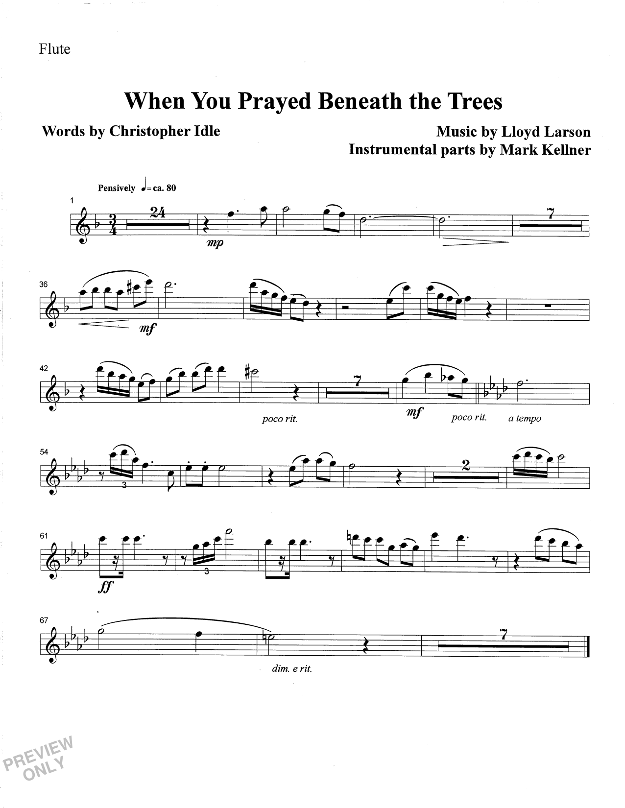 Learn to play Mark Kellner When You Prayed Beneath The Trees - Flute sheet music for Choir Instrumental Pak in minutes. Price: 26.9900$ Mark Kellner When You Prayed Beneath The Trees - Flute sheet music notes and chords arranged for Choir Instrumental Pak
