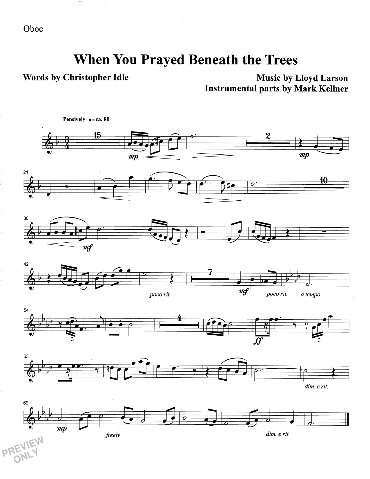 Learn to play Mark Kellner When You Prayed Beneath The Trees - Oboe sheet music for Choir Instrumental Pak in minutes. Price: 26.9900$ Mark Kellner When You Prayed Beneath The Trees - Oboe sheet music notes and chords arranged for Choir Instrumental Pak