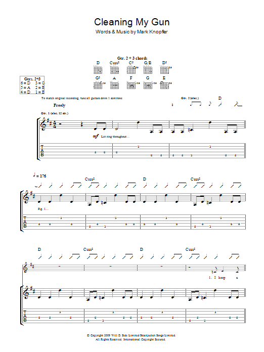 Mark Knopfler Cleaning My Gun sheet music notes and chords. Download Printable PDF.