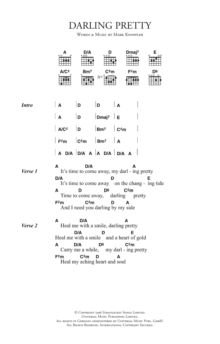 Mark Knopfler Darling Pretty sheet music notes and chords. Download Printable PDF.