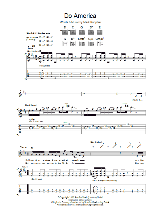 Mark Knopfler Do America sheet music notes and chords. Download Printable PDF.