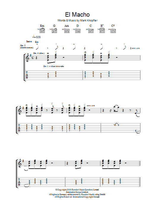 Mark Knopfler El Macho sheet music notes and chords. Download Printable PDF.