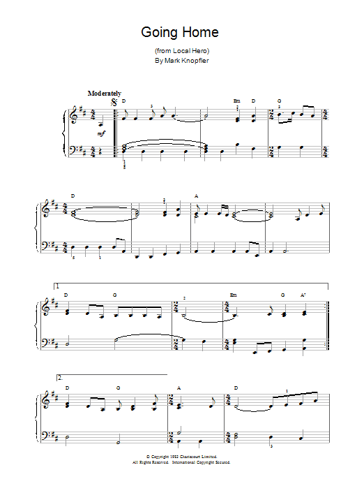 Mark Knopfler Going Home (theme from Local Hero) sheet music notes and chords. Download Printable PDF.