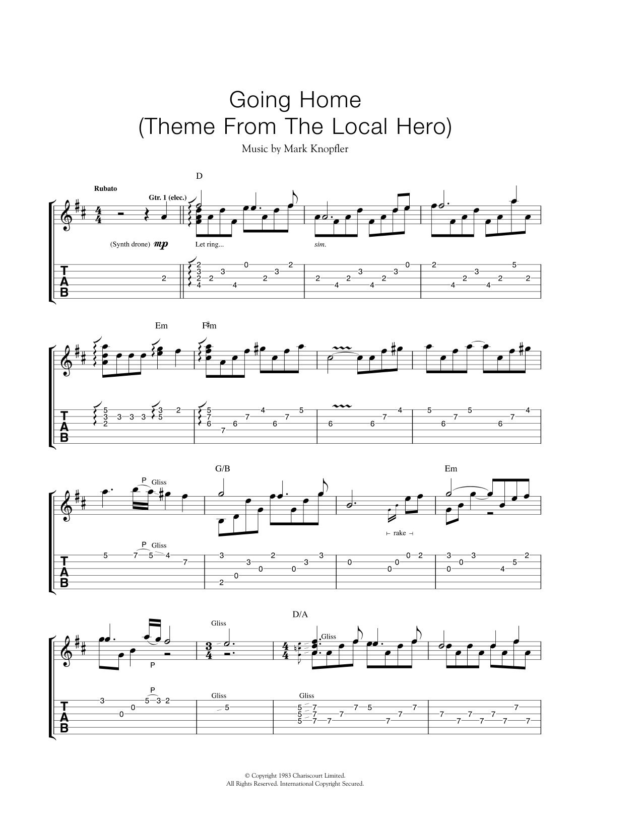 Mark Knopfler Going Home Theme From Local Hero Sheet Music Notes Chords Download Printable Pdf 449623