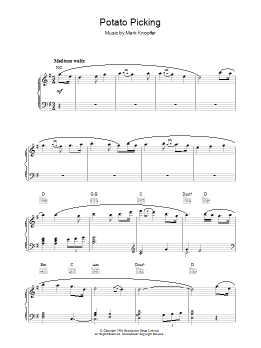 Learn to play Mark Knopfler Potato Picking (from Cal) sheet music for Piano Solo in minutes. Mark Knopfler Potato Picking (from Cal) sheet music notes and chords. Download Printable PDF.