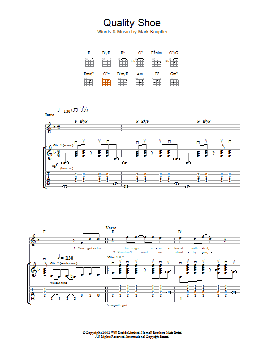 Mark Knopfler Quality Shoe sheet music notes and chords. Download Printable PDF.