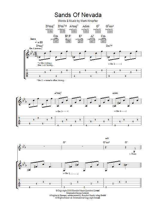 Mark Knopfler Sands Of Nevada sheet music notes and chords. Download Printable PDF.