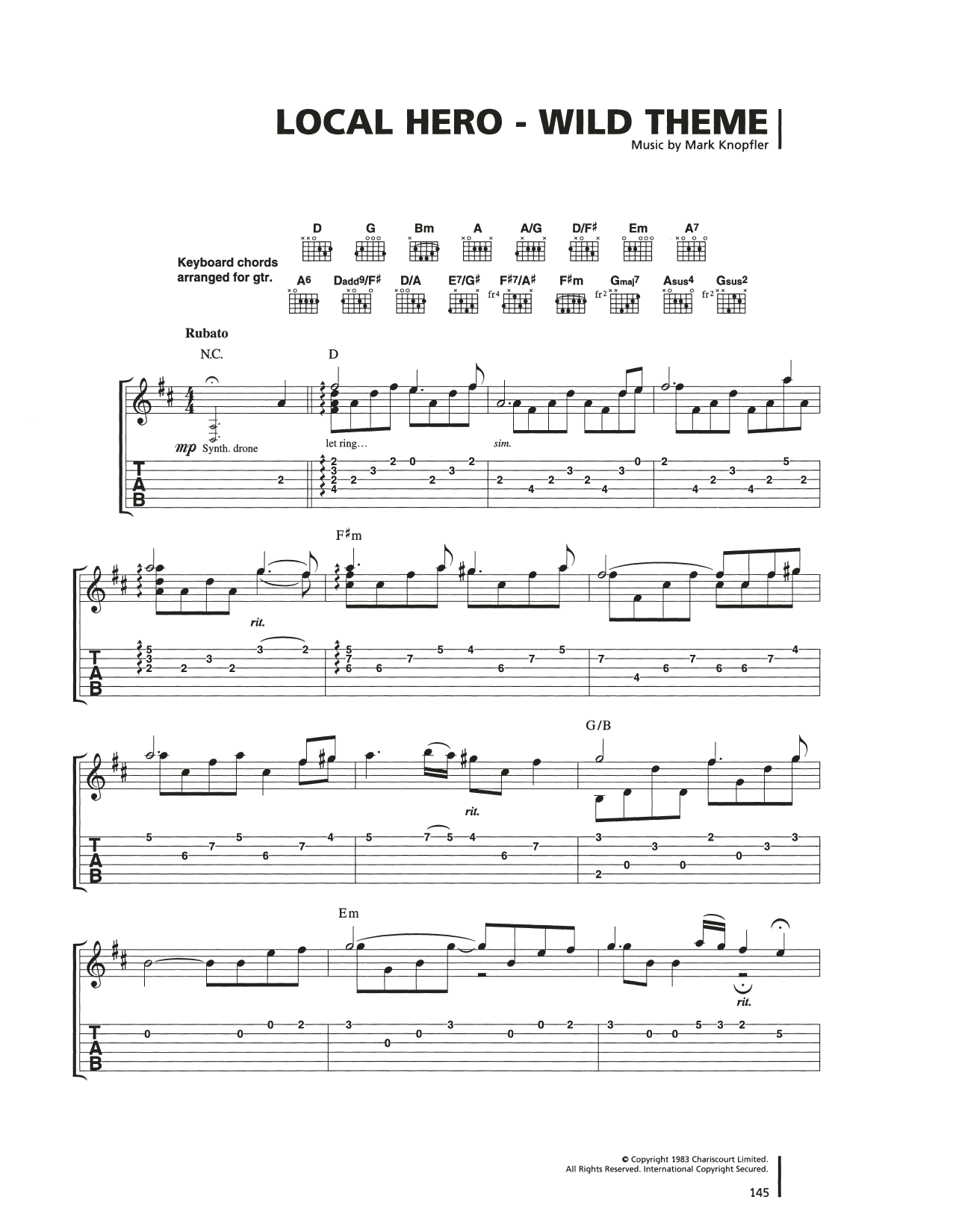 Mark Knopfler Wild Theme sheet music notes and chords. Download Printable PDF.