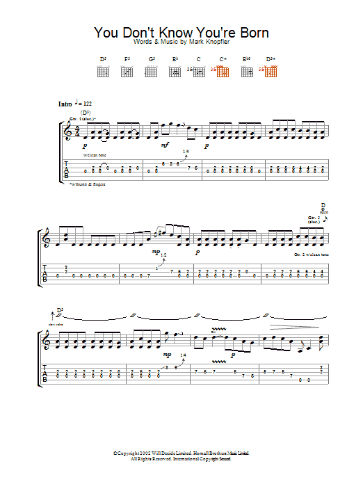 Learn to play Mark Knopfler You Don't Know You're Born sheet music for Guitar Tab in minutes. Price: 6.9900$ Mark Knopfler You Don't Know You're Born sheet music notes and chords. Download Printable PDF.