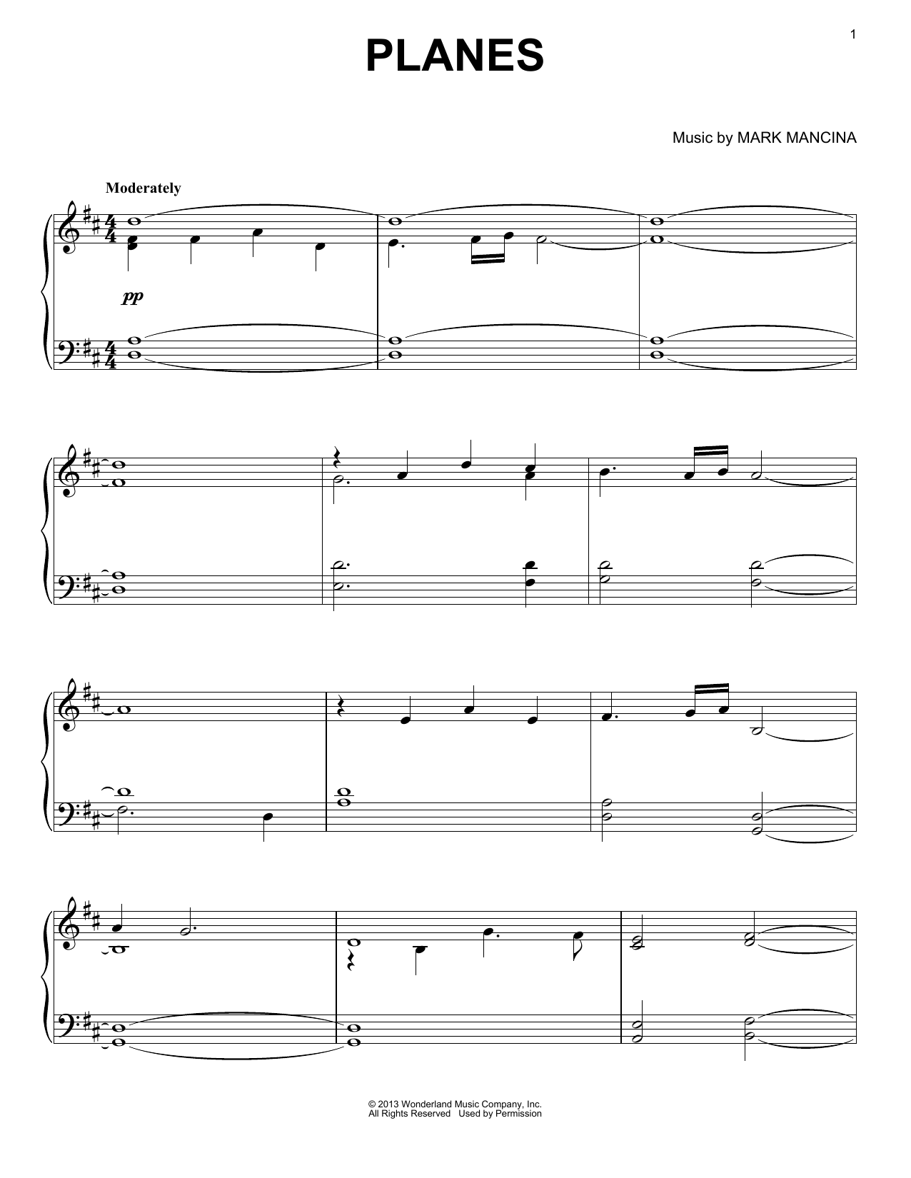 Mark Mancina Planes sheet music notes and chords. Download Printable PDF.