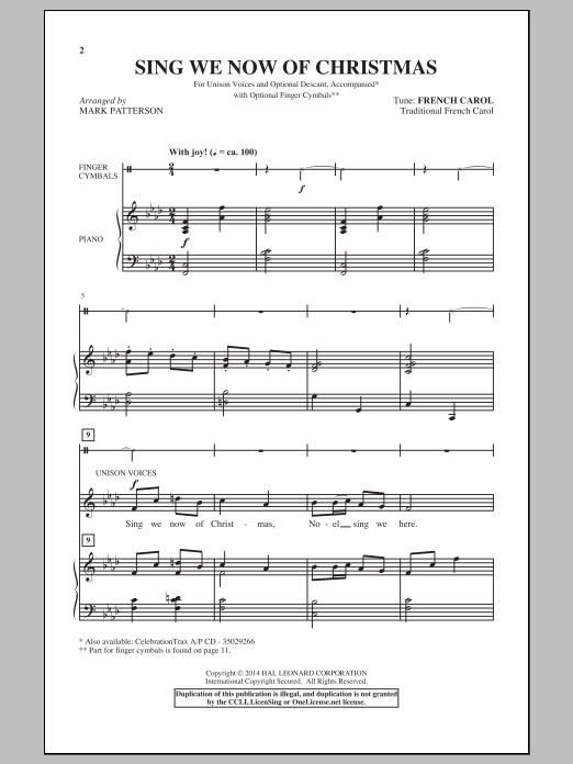 Learn to play Mark Patterson Sing We Now Of Christmas sheet music for Unison Choir in minutes. Mark Patterson Sing We Now Of Christmas sheet music notes and chords. Download Printable PDF.