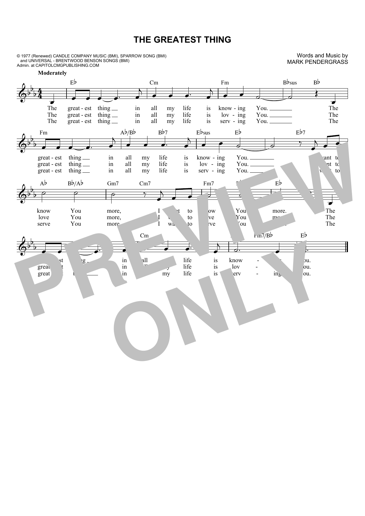 Mark Pendergrass The Greatest Thing sheet music notes and chords. Download Printable PDF.