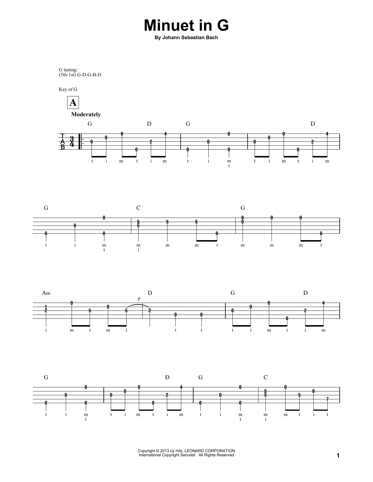 Mark Phillips Minuet In G sheet music notes and chords. Download Printable PDF.