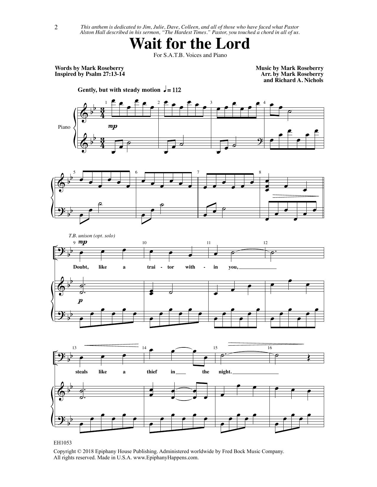 Learn to play Mark Roseberry Wait for the Lord sheet music for SATB Choir in minutes. Price: 3.9900$ Mark Roseberry Wait for the Lord sheet music notes and chords arranged for SATB Choir