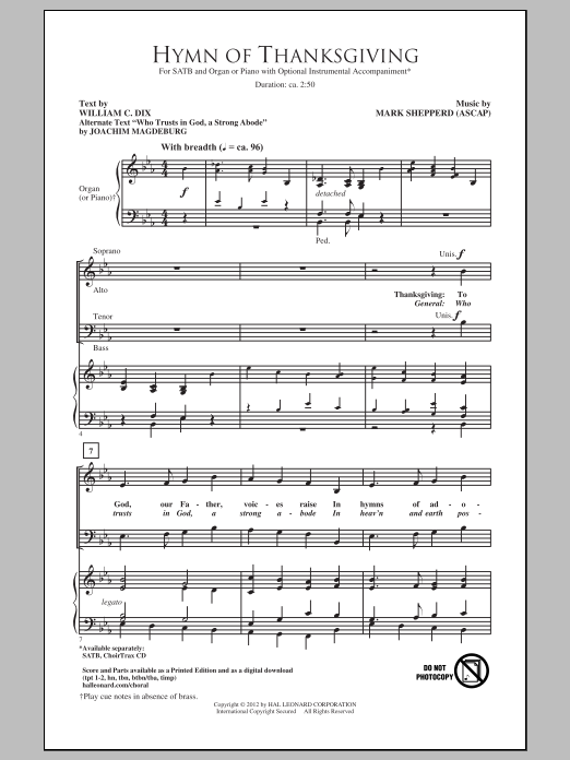 Mark Shepperd Hymn Of Thanksgiving sheet music notes and chords. Download Printable PDF.