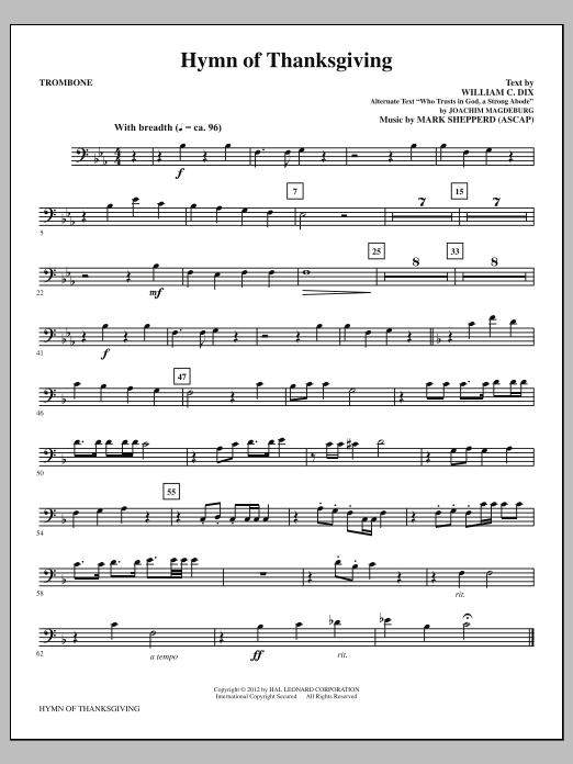 Learn to play Mark Shepperd Hymn Of Thanksgiving - Trombone sheet music for Choir Instrumental Pak in minutes. Price: 8.9900$ Mark Shepperd Hymn Of Thanksgiving - Trombone sheet music notes and chords arranged for Choir Instrumental Pak