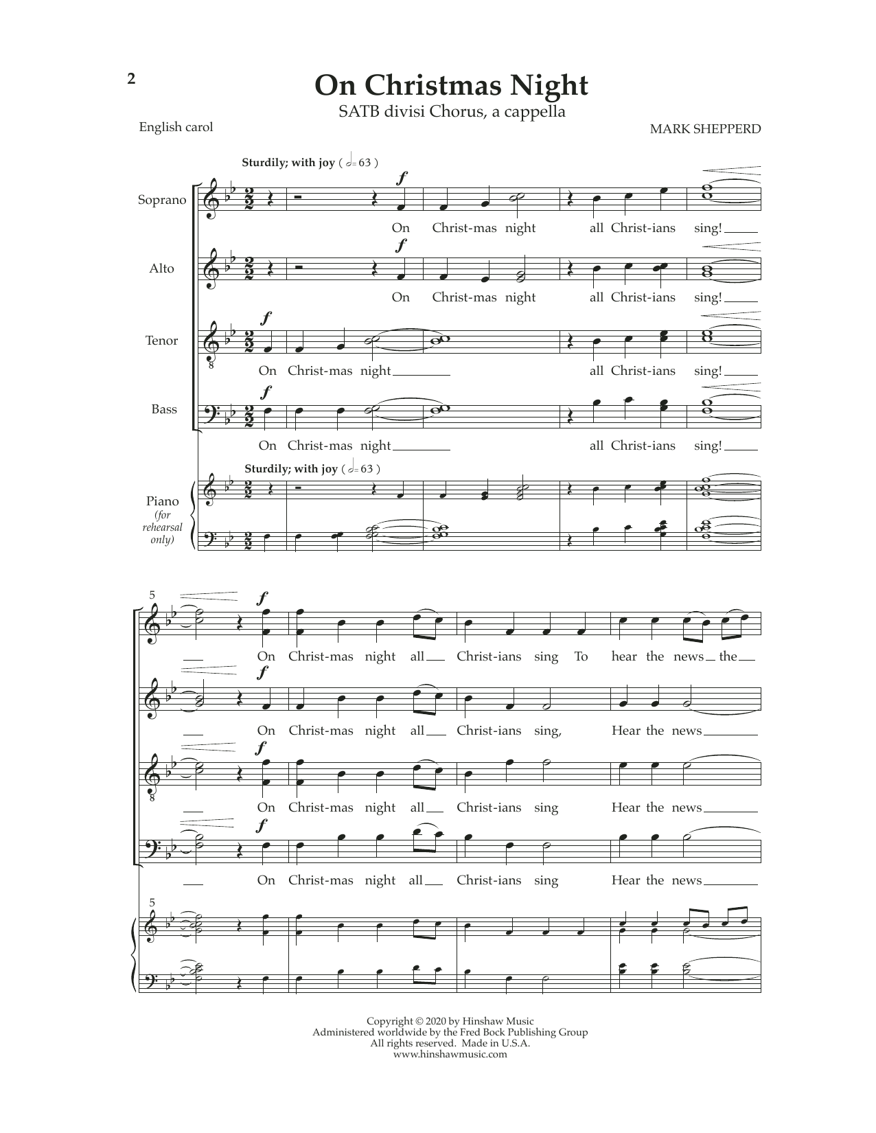 Mark Shepperd On Christmas Night sheet music notes and chords. Download Printable PDF.