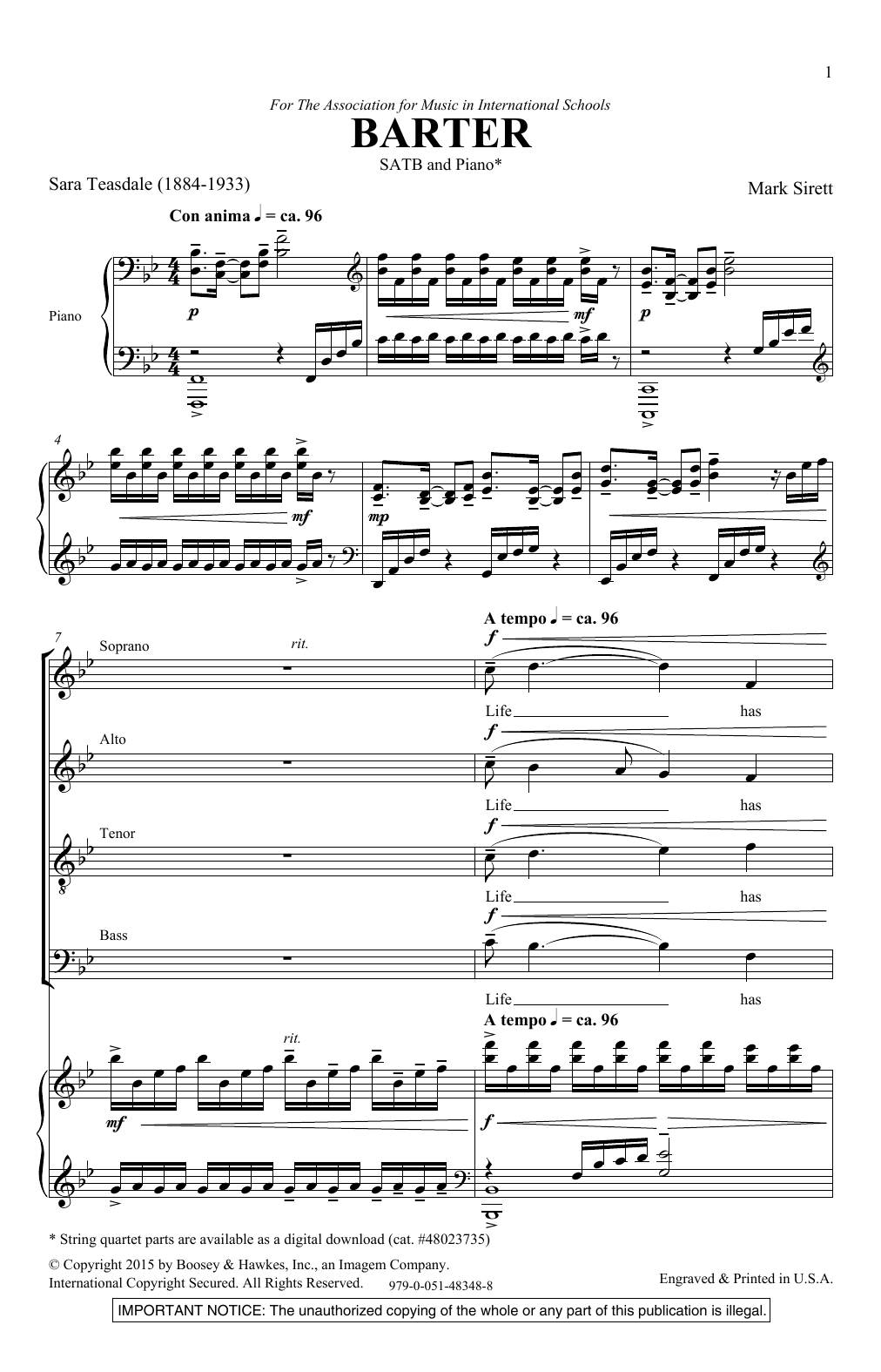 Mark Sirett Barter sheet music notes and chords. Download Printable PDF.