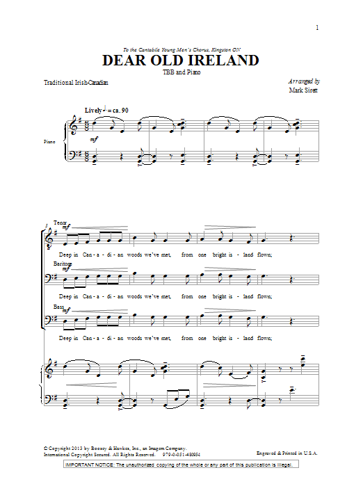 Mark Sirett Dear Old Ireland sheet music notes and chords. Download Printable PDF.