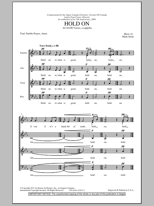 Mark Sirett Hold On sheet music notes and chords. Download Printable PDF.