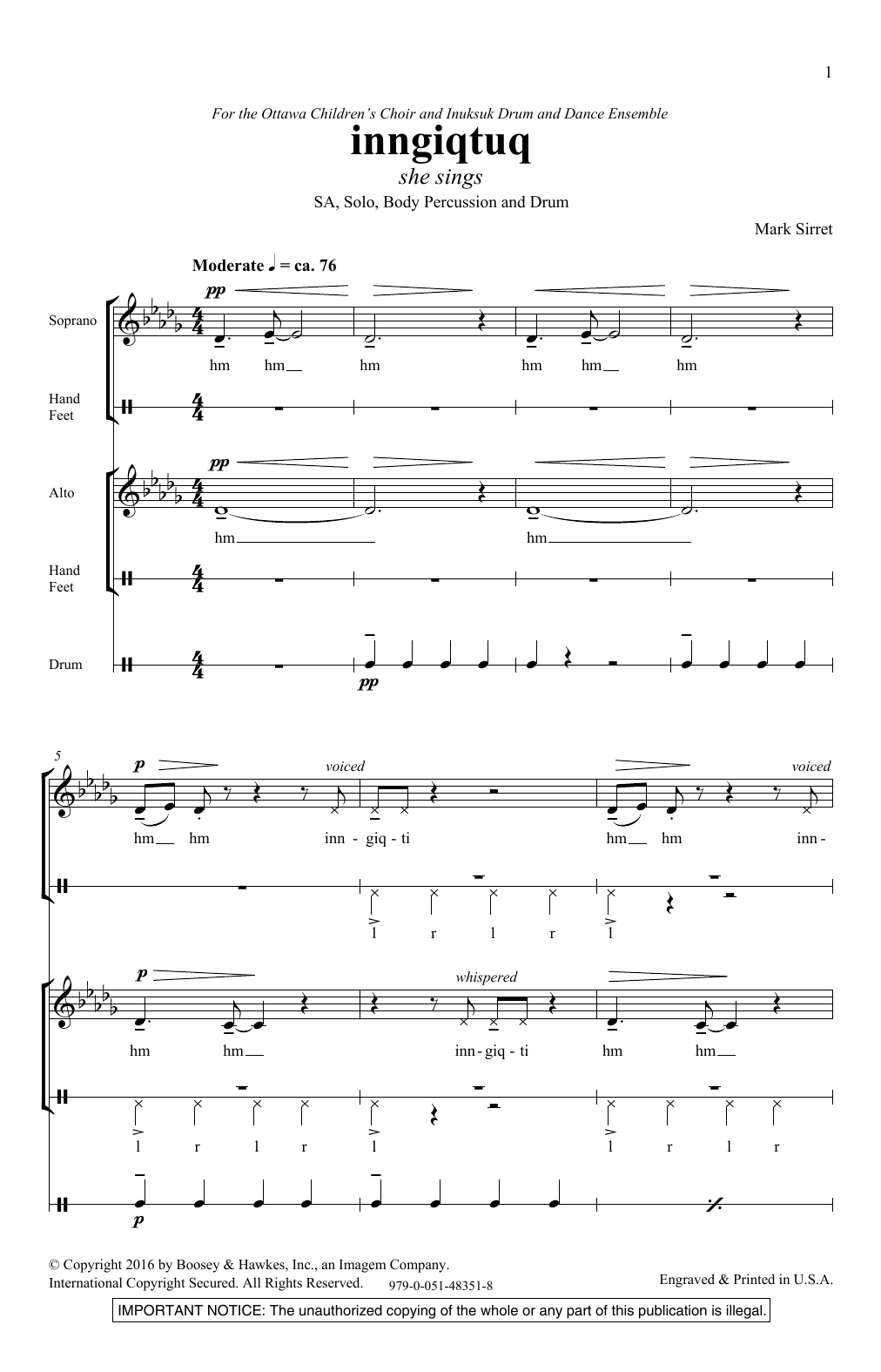 Mark Sirett Inngiqtuq sheet music notes and chords. Download Printable PDF.