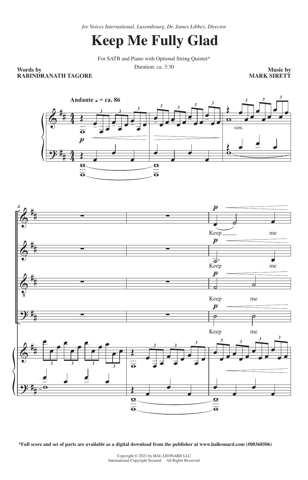 Learn to play Mark Sirett Keep Me Fully Glad sheet music for SATB Choir in minutes. Price: 3.9900$ Mark Sirett Keep Me Fully Glad sheet music notes and chords arranged for SATB Choir