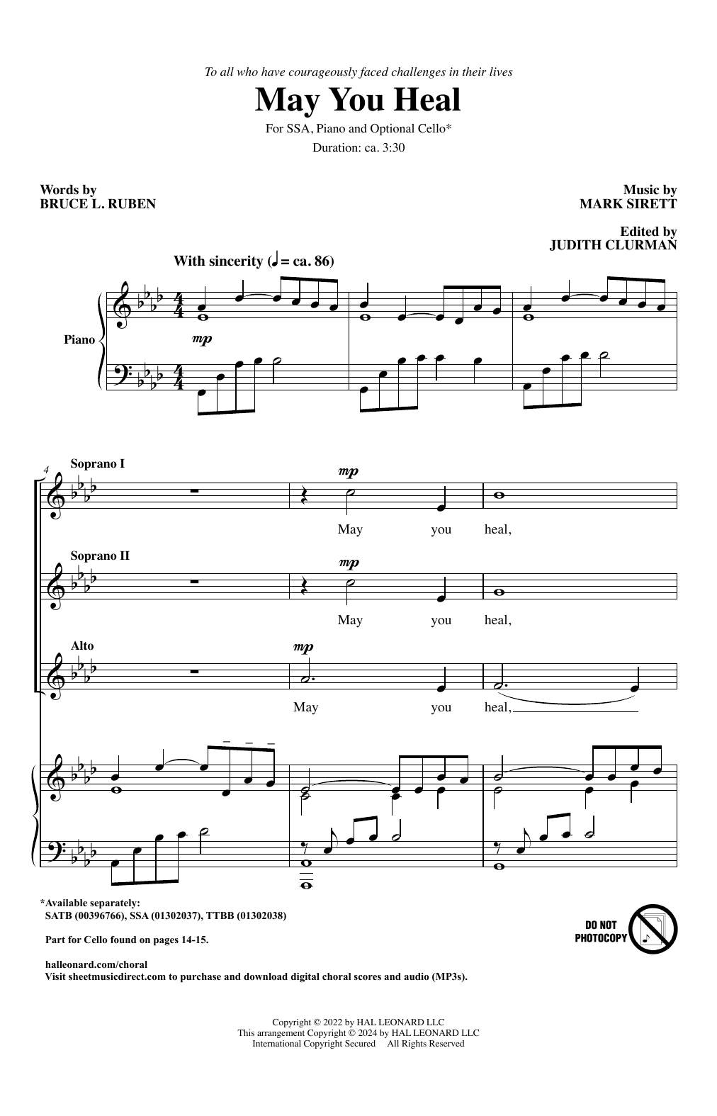 Mark Sirett May You Heal sheet music notes and chords. Download Printable PDF.